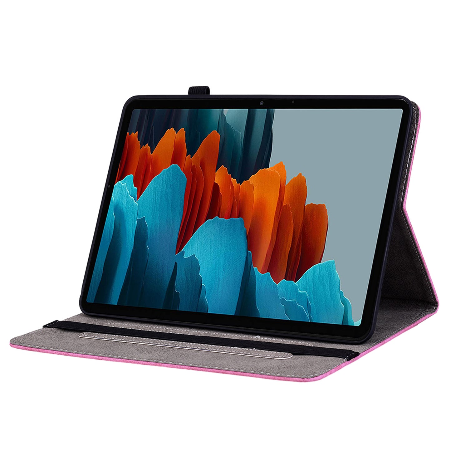 For Samsung Galaxy Tab S10 / S9 / S9 FE Stand Folio Case PU Leather Imprinted Cards Holder Tablet Cover - Rose