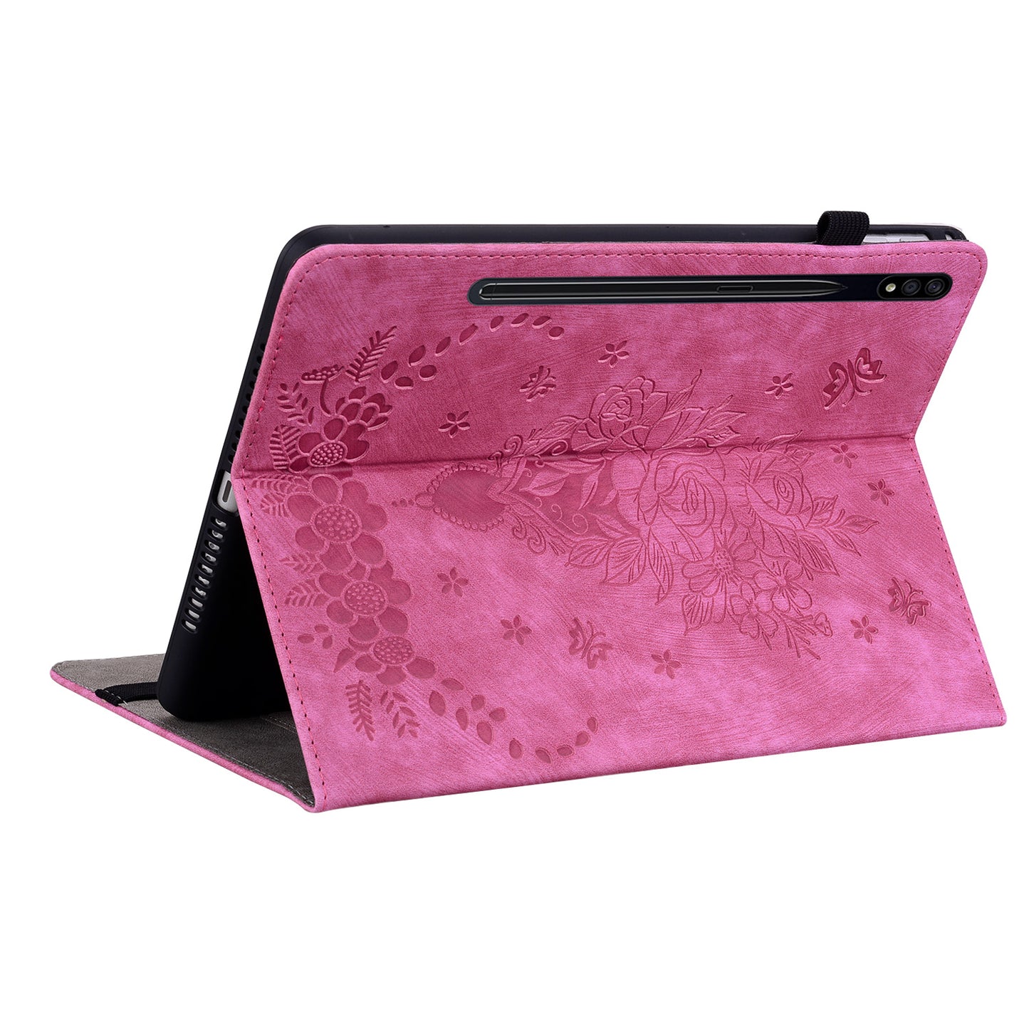 For Samsung Galaxy Tab S10 / S9 / S9 FE Stand Folio Case PU Leather Imprinted Cards Holder Tablet Cover - Rose