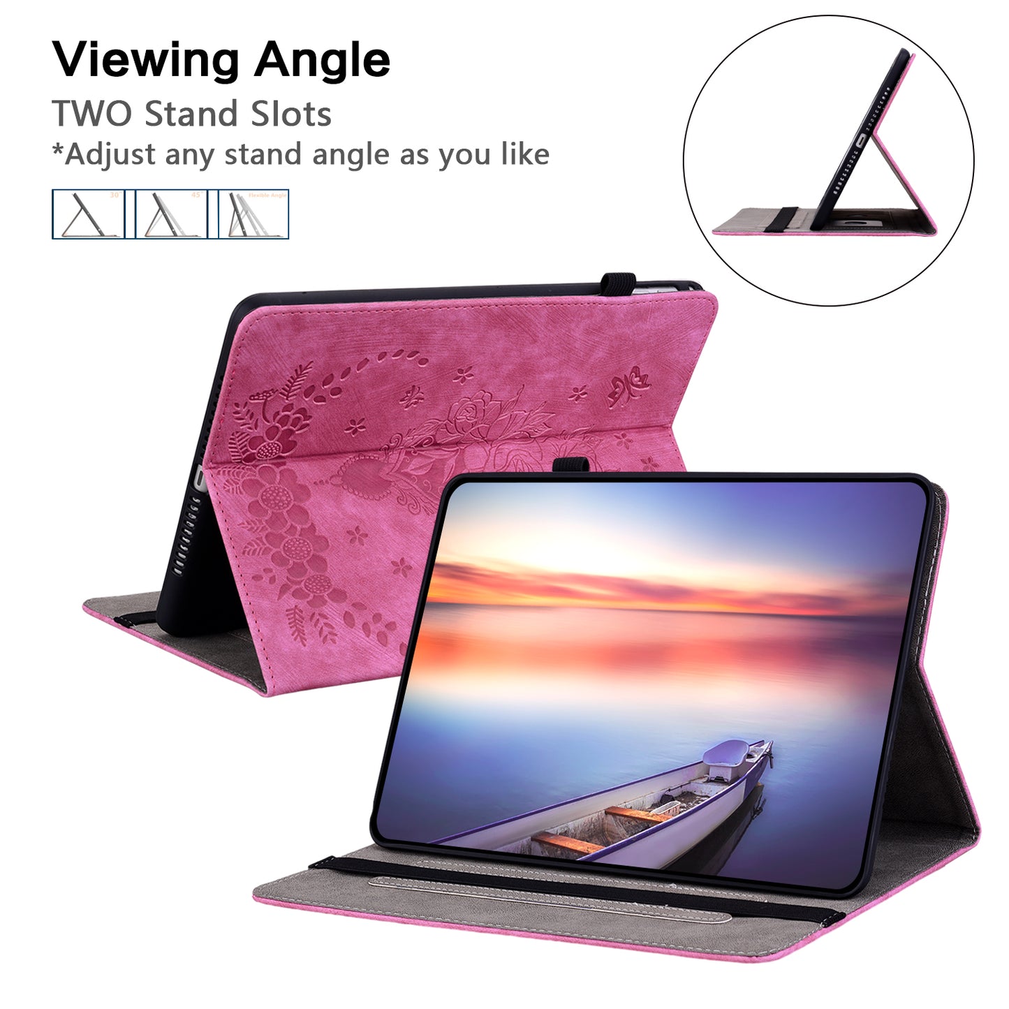 For Samsung Galaxy Tab S10 / S9 / S9 FE Stand Folio Case PU Leather Imprinted Cards Holder Tablet Cover - Rose