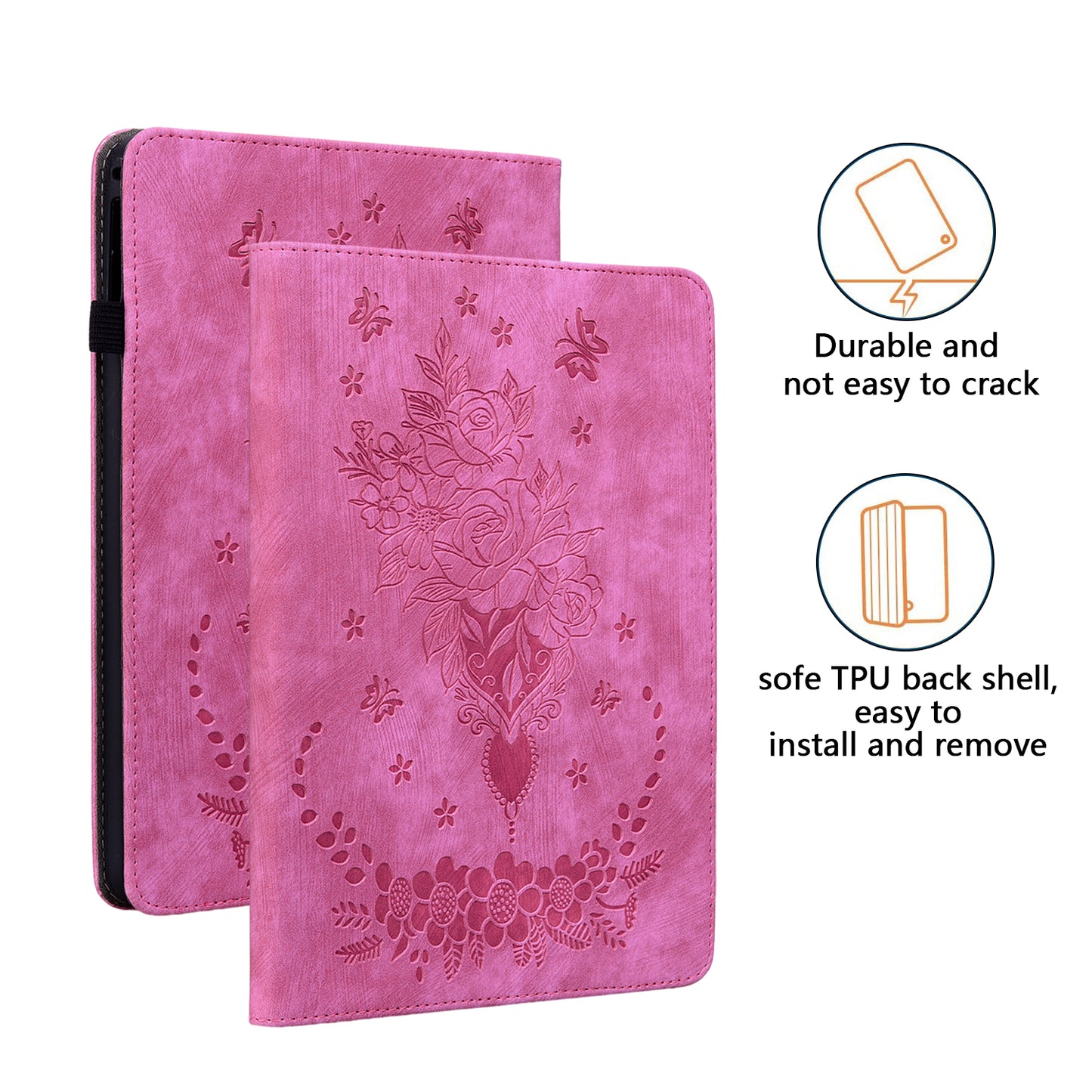 For Samsung Galaxy Tab S10 / S9 / S9 FE Stand Folio Case PU Leather Imprinted Cards Holder Tablet Cover - Rose