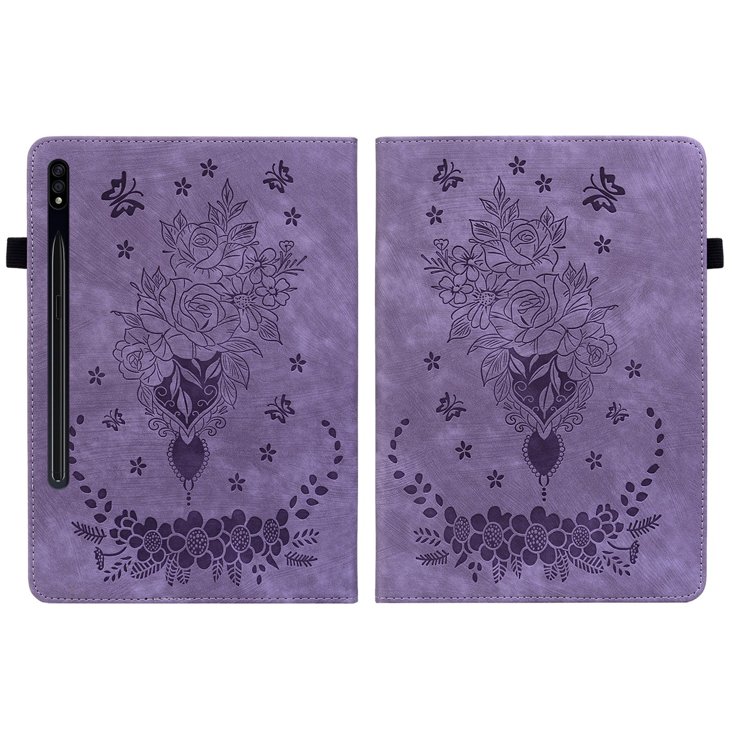 For Samsung Galaxy Tab S10 / S9 / S9 FE Stand Folio Case PU Leather Imprinted Cards Holder Tablet Cover - Purple