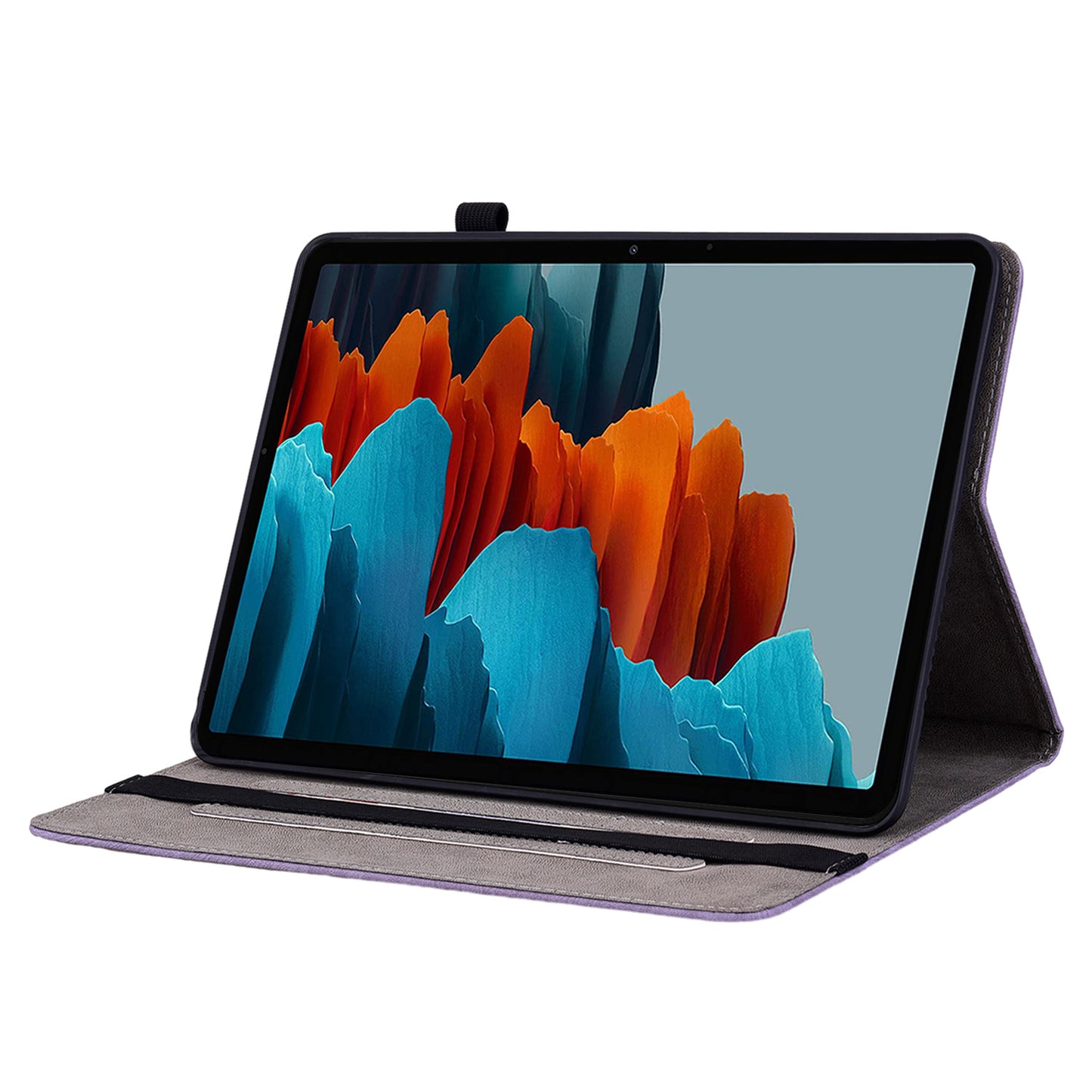 For Samsung Galaxy Tab S10 / S9 / S9 FE Stand Folio Case PU Leather Imprinted Cards Holder Tablet Cover - Purple