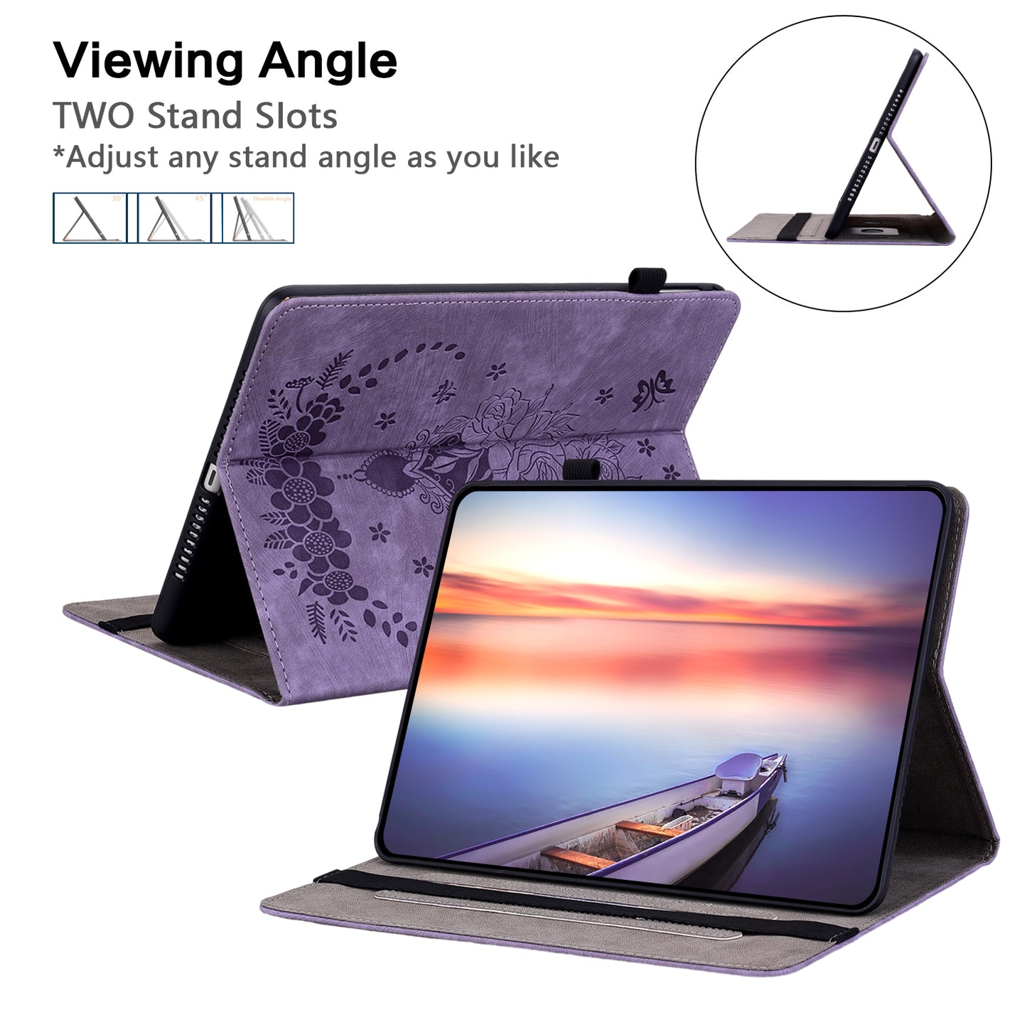 For Samsung Galaxy Tab S10 / S9 / S9 FE Stand Folio Case PU Leather Imprinted Cards Holder Tablet Cover - Purple