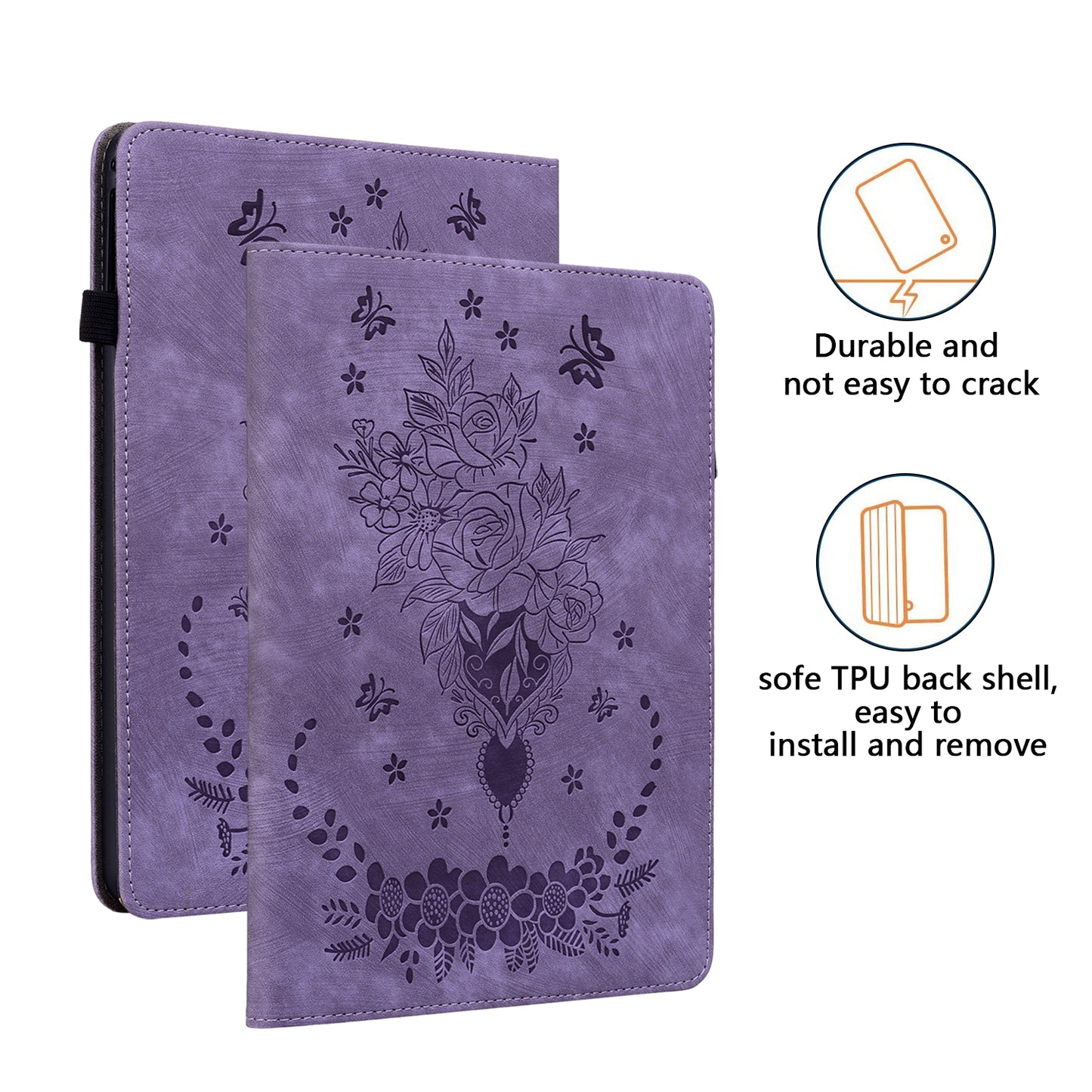 For Samsung Galaxy Tab S10 / S9 / S9 FE Stand Folio Case PU Leather Imprinted Cards Holder Tablet Cover - Purple