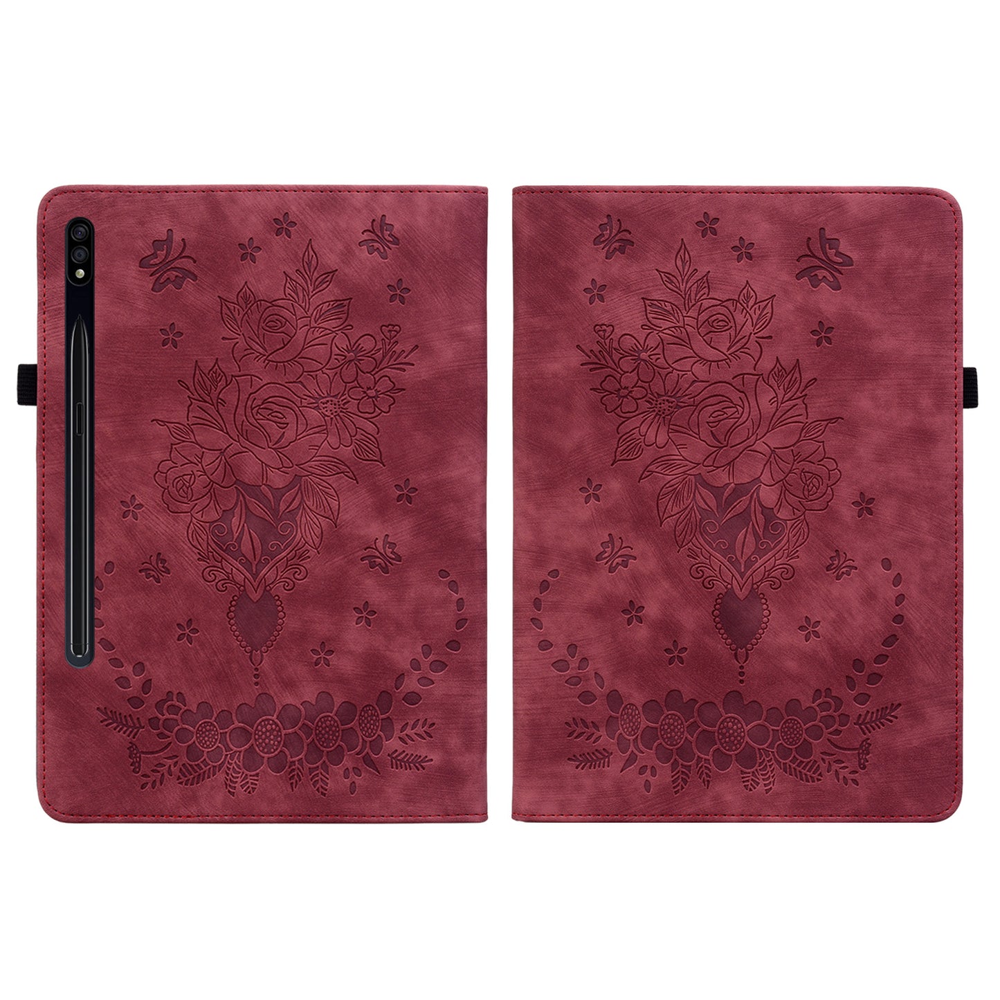 For Samsung Galaxy Tab S10 / S9 / S9 FE Stand Folio Case PU Leather Imprinted Cards Holder Tablet Cover - Red