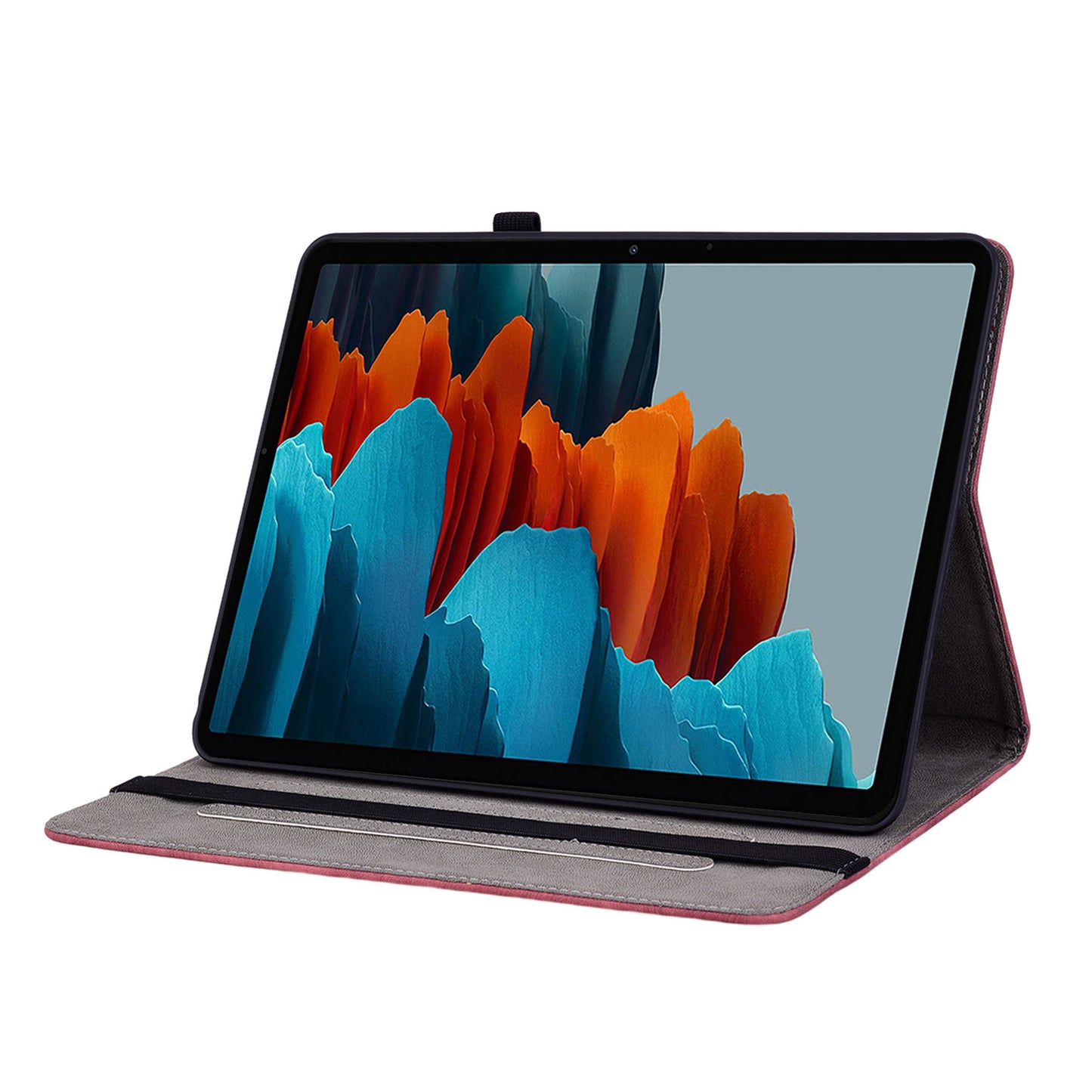 For Samsung Galaxy Tab S10 / S9 / S9 FE Stand Folio Case PU Leather Imprinted Cards Holder Tablet Cover - Red