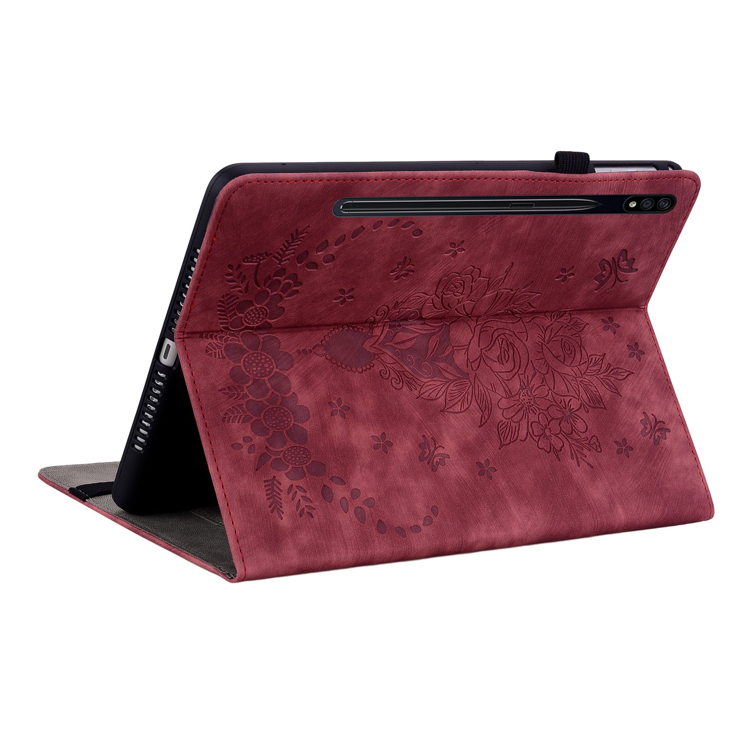 For Samsung Galaxy Tab S10 / S9 / S9 FE Stand Folio Case PU Leather Imprinted Cards Holder Tablet Cover - Red
