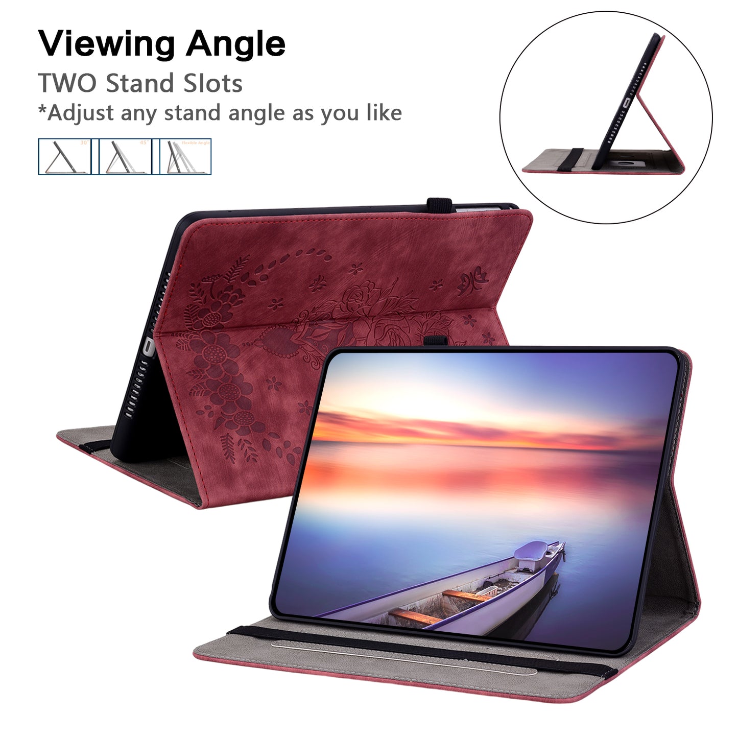 For Samsung Galaxy Tab S10 / S9 / S9 FE Stand Folio Case PU Leather Imprinted Cards Holder Tablet Cover - Red