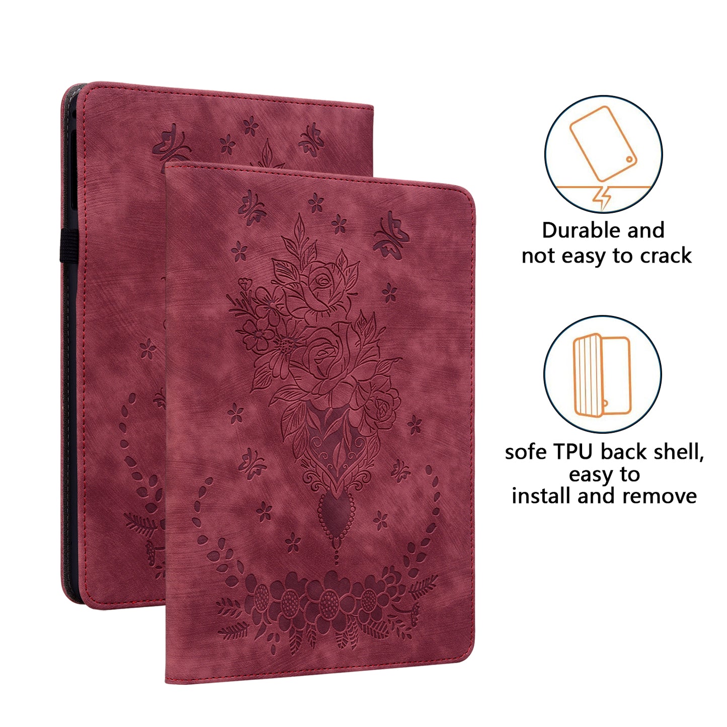 For Samsung Galaxy Tab S10 / S9 / S9 FE Stand Folio Case PU Leather Imprinted Cards Holder Tablet Cover - Red