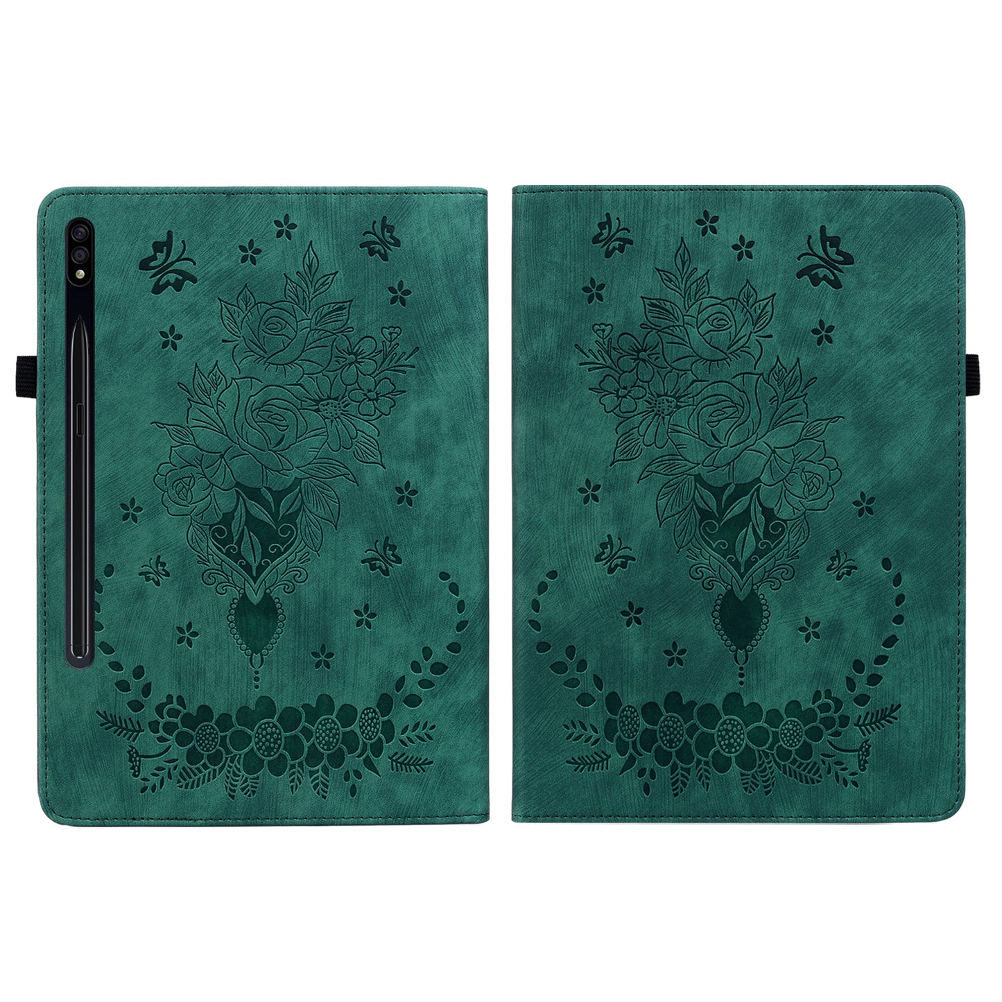 For Samsung Galaxy Tab S10 / S9 / S9 FE Stand Folio Case PU Leather Imprinted Cards Holder Tablet Cover - Green