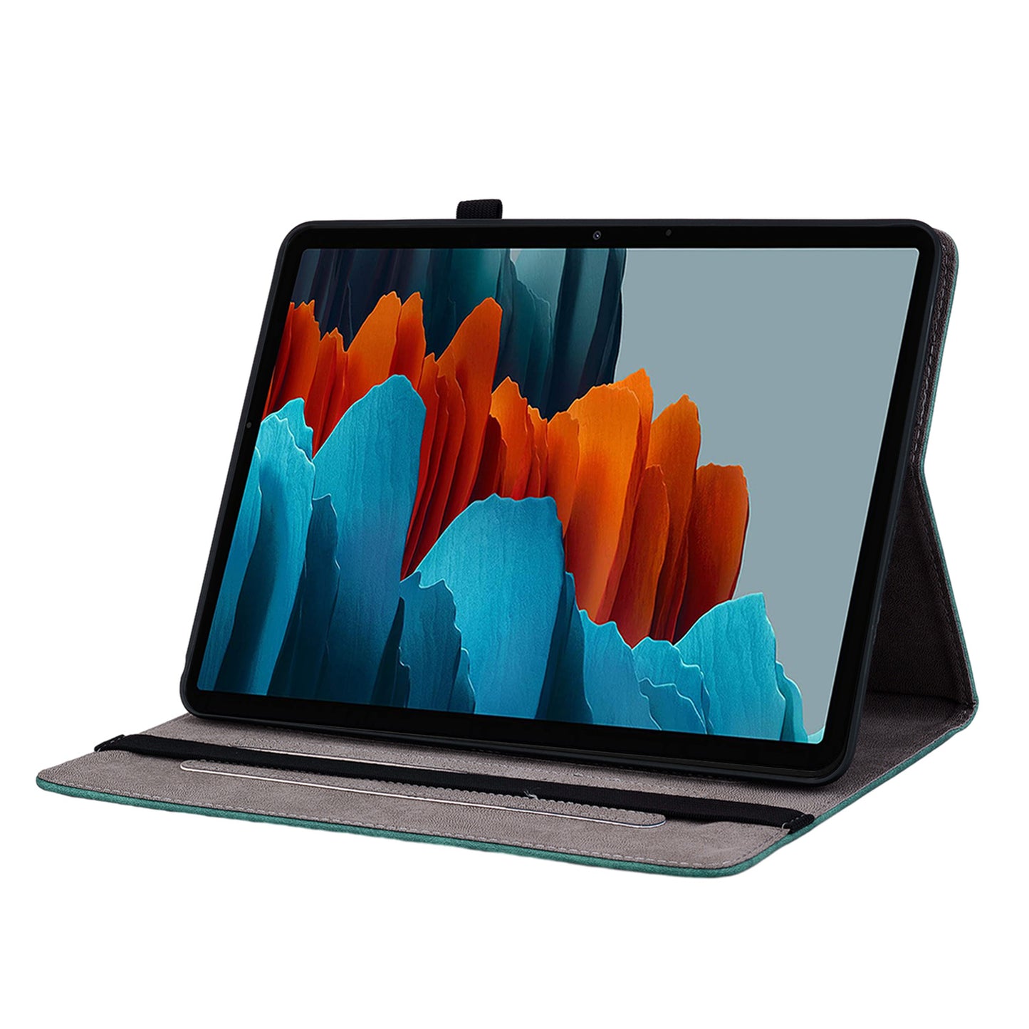 For Samsung Galaxy Tab S10 / S9 / S9 FE Stand Folio Case PU Leather Imprinted Cards Holder Tablet Cover - Green