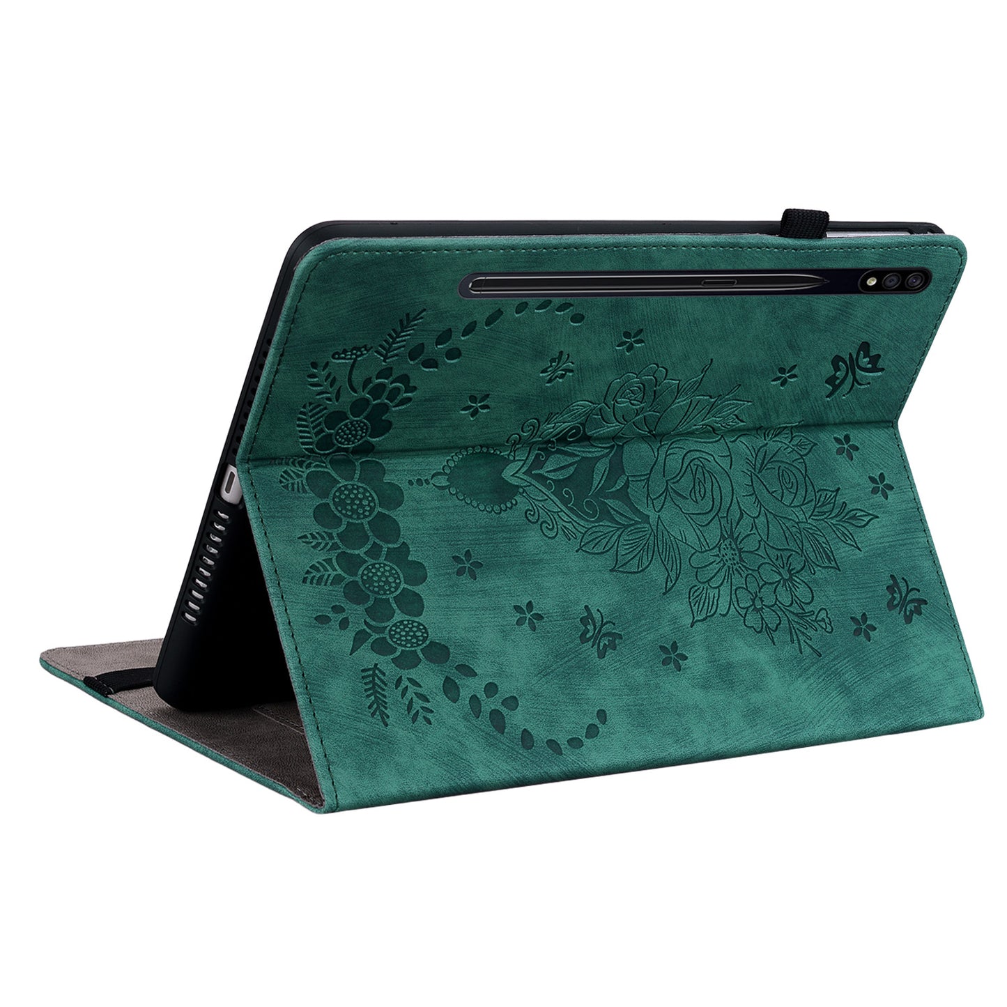 For Samsung Galaxy Tab S10 / S9 / S9 FE Stand Folio Case PU Leather Imprinted Cards Holder Tablet Cover - Green