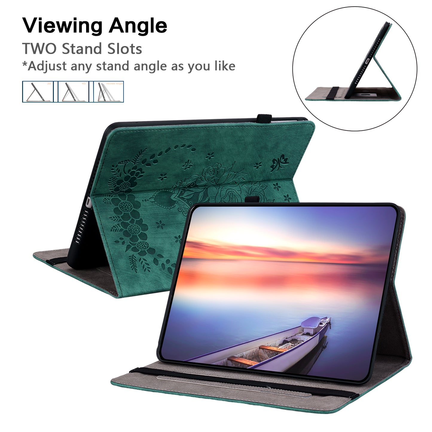 For Samsung Galaxy Tab S10 / S9 / S9 FE Stand Folio Case PU Leather Imprinted Cards Holder Tablet Cover - Green