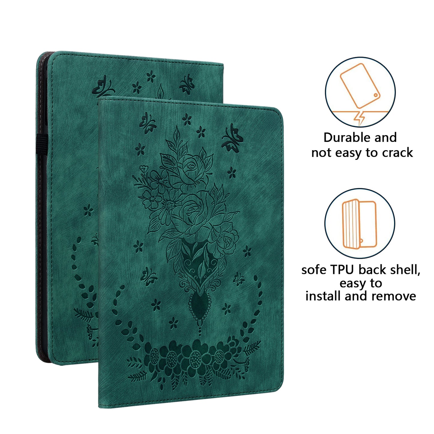 For Samsung Galaxy Tab S10 / S9 / S9 FE Stand Folio Case PU Leather Imprinted Cards Holder Tablet Cover - Green