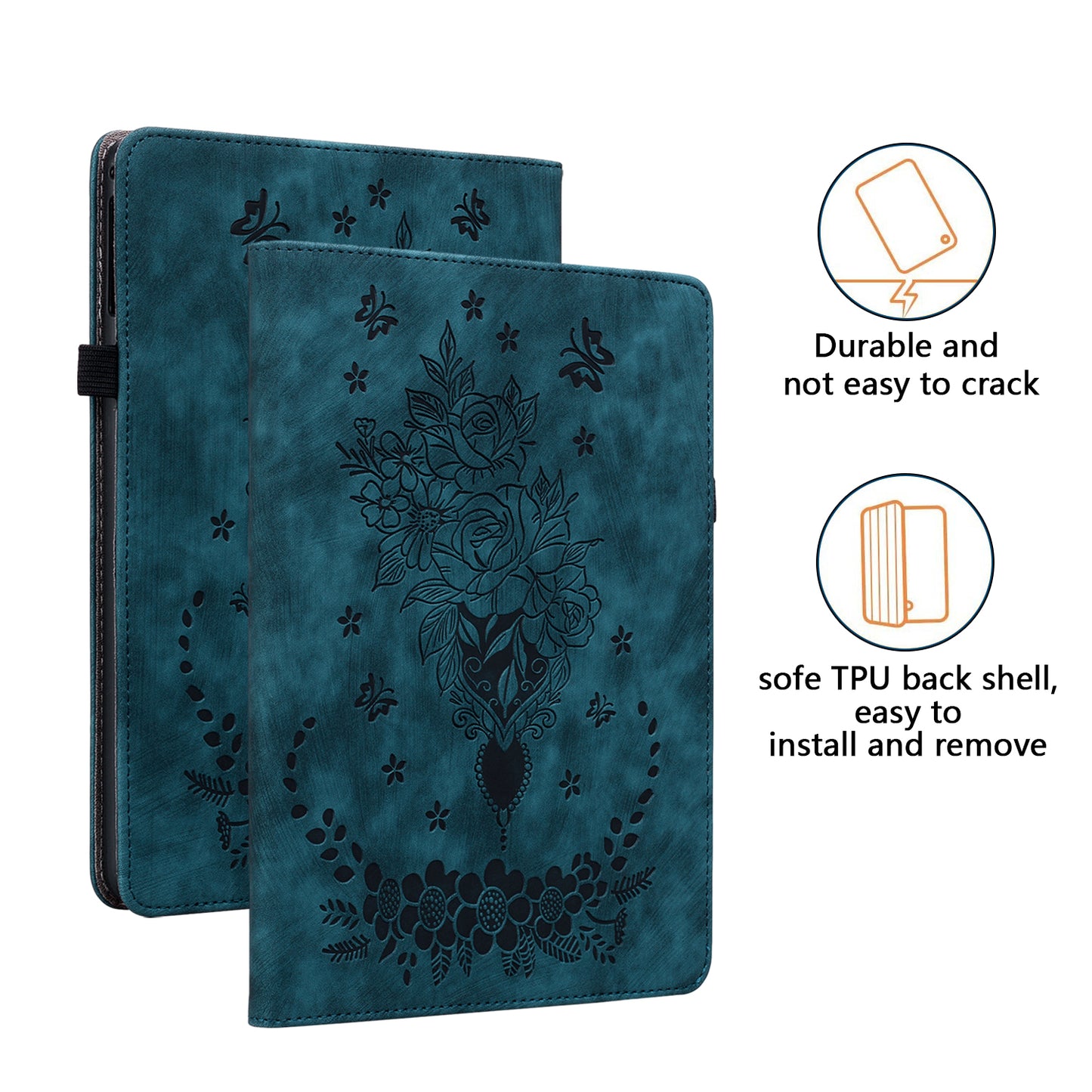 For Samsung Galaxy Tab S10 / S9 / S9 FE Stand Folio Case PU Leather Imprinted Cards Holder Tablet Cover - Blue