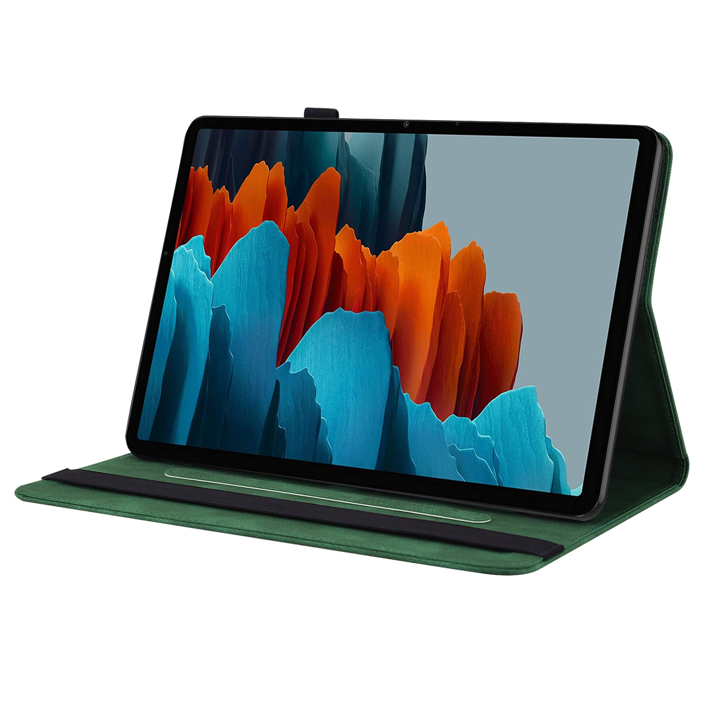 For Samsung Galaxy Tab S10 / S9 / S9 FE PU Leather Stand Cover Imprinted Butterfly Flower Card Holder Tablet Case - Green