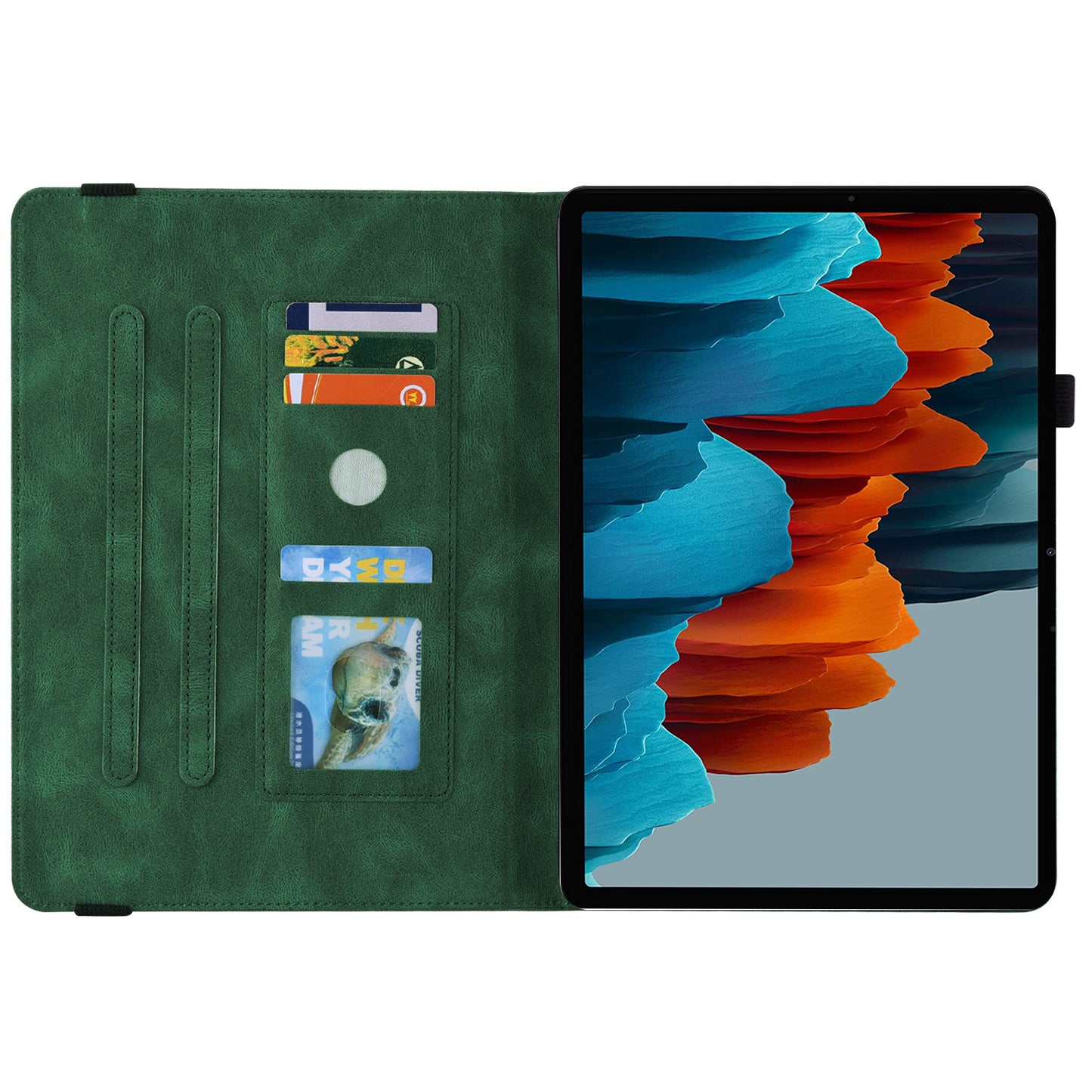 For Samsung Galaxy Tab S10 / S9 / S9 FE PU Leather Stand Cover Imprinted Butterfly Flower Card Holder Tablet Case - Green