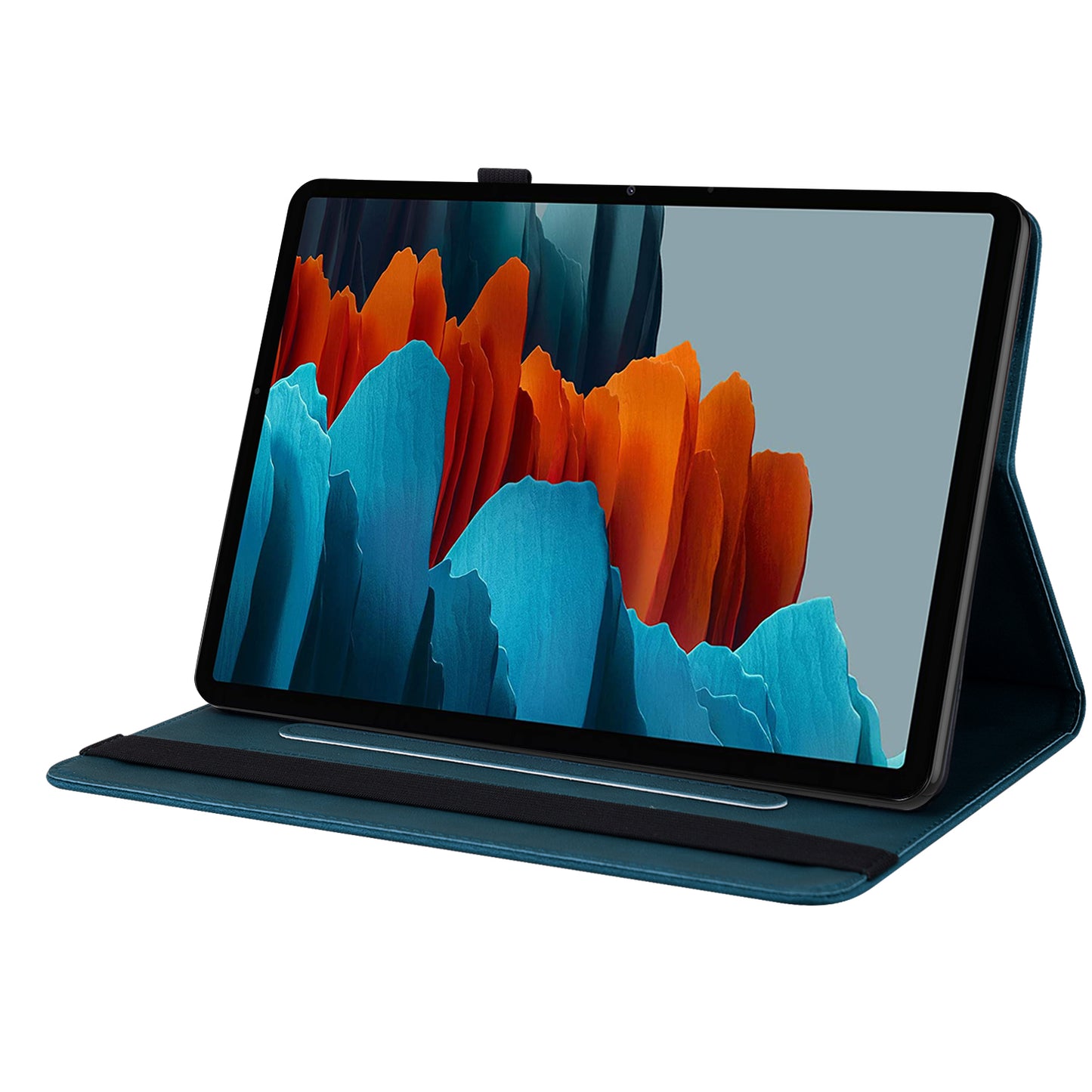 For Samsung Galaxy Tab S10 / S9 / S9 FE PU Leather Stand Cover Imprinted Butterfly Flower Card Holder Tablet Case - Dark Blue