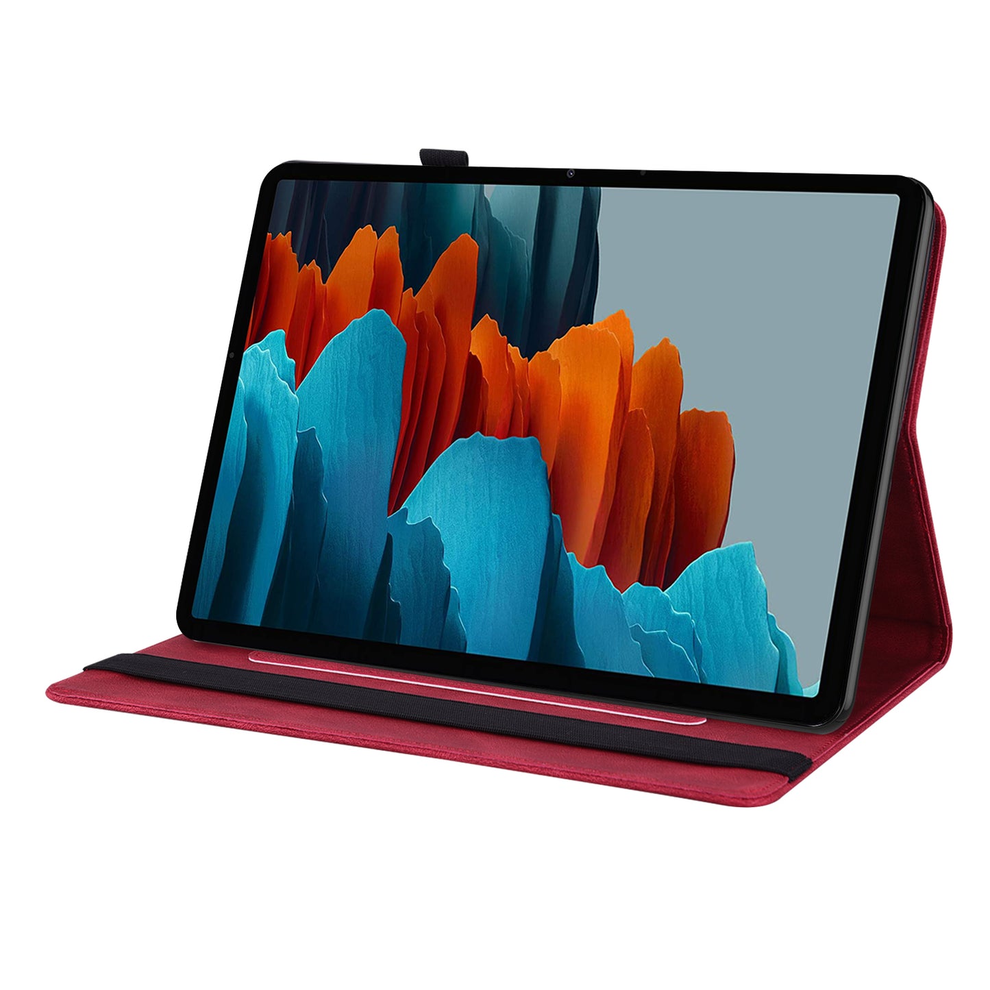 For Samsung Galaxy Tab S10 / S9 / S9 FE PU Leather Stand Cover Imprinted Butterfly Flower Card Holder Tablet Case - Red