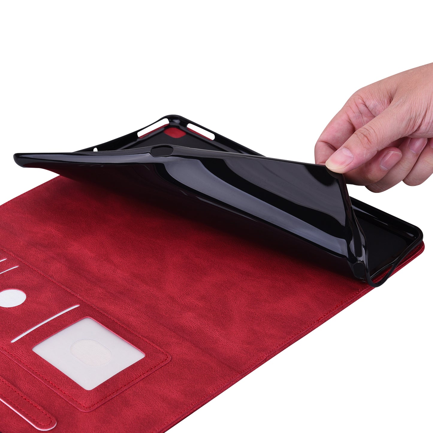 For Samsung Galaxy Tab S10 / S9 / S9 FE PU Leather Stand Cover Imprinted Butterfly Flower Card Holder Tablet Case - Red