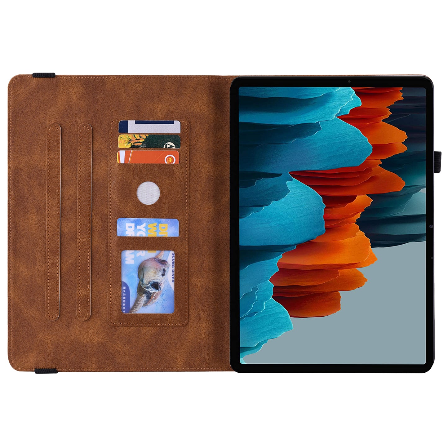 For Samsung Galaxy Tab S10 / S9 / S9 FE PU Leather Stand Cover Imprinted Butterfly Flower Card Holder Tablet Case - Brown