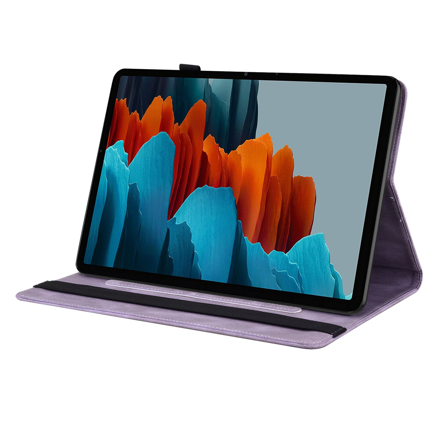 For Samsung Galaxy Tab S10 / S9 / S9 FE PU Leather Stand Cover Imprinted Butterfly Flower Card Holder Tablet Case - Purple