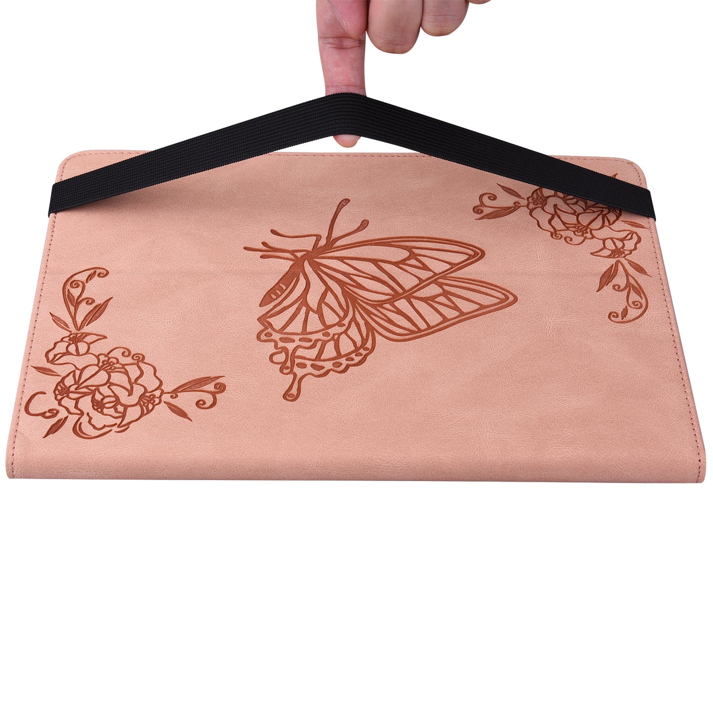 For Samsung Galaxy Tab S10 / S9 / S9 FE PU Leather Stand Cover Imprinted Butterfly Flower Card Holder Tablet Case - Pink