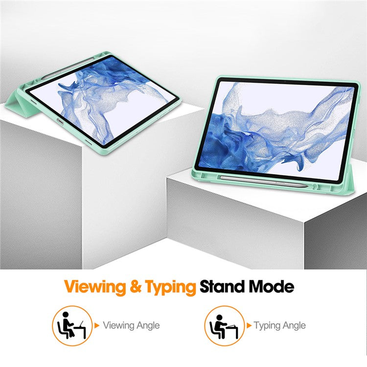 ENKAY HAT PRINCE For Samsung Galaxy Tab S9 Tri-fold Stand Tablet Case PU Leather + TPU Smart Cover with Pencil Holder - Light Green