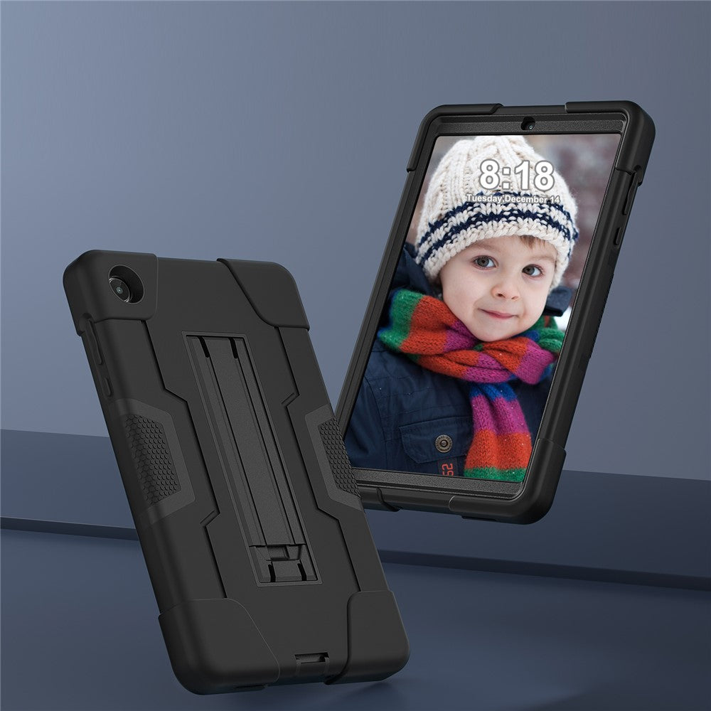 For Lenovo Tab M8 (4th Gen) 2024 TB-301XU / M8 (4th Gen) 2023 TB-300FU Tablet Case Robot Style Silicone + PC Kickstand Cover - Black