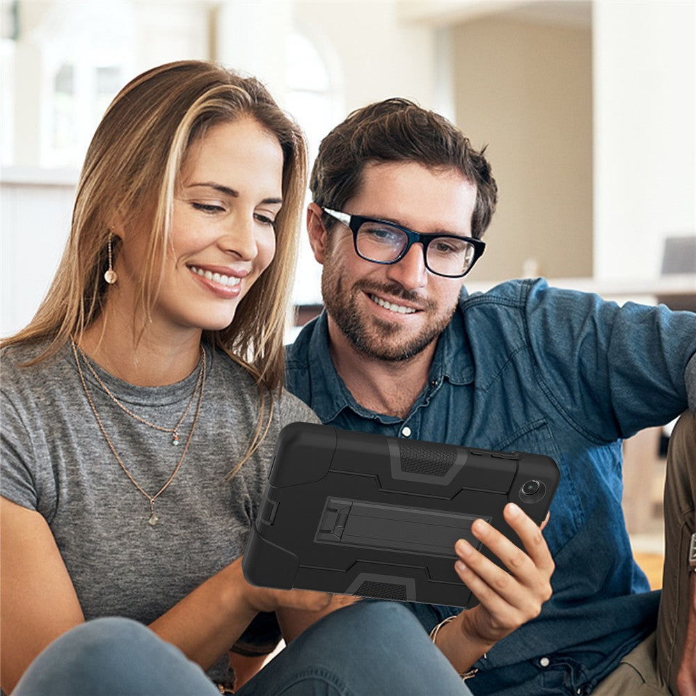 For Lenovo Tab M8 (4th Gen) 2024 TB-301XU / M8 (4th Gen) 2023 TB-300FU Tablet Case Robot Style Silicone + PC Kickstand Cover - Black