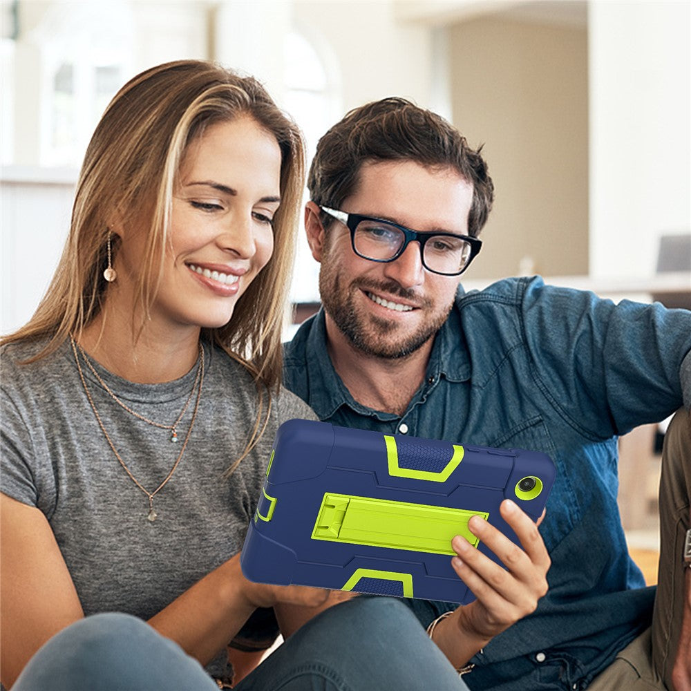 For Lenovo Tab M8 (4th Gen) 2024 TB-301XU / M8 (4th Gen) 2023 TB-300FU Tablet Case Robot Style Silicone + PC Kickstand Cover - Navy Blue / Yellowgreen