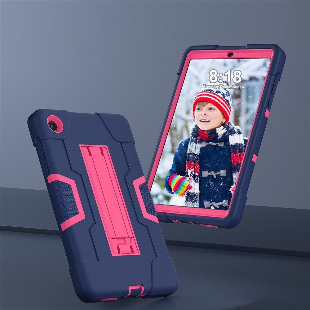 For Lenovo Tab M8 (4th Gen) 2024 TB-301XU / M8 (4th Gen) 2023 TB-300FU Tablet Case Robot Style Silicone + PC Kickstand Cover - Navy Blue / Rose