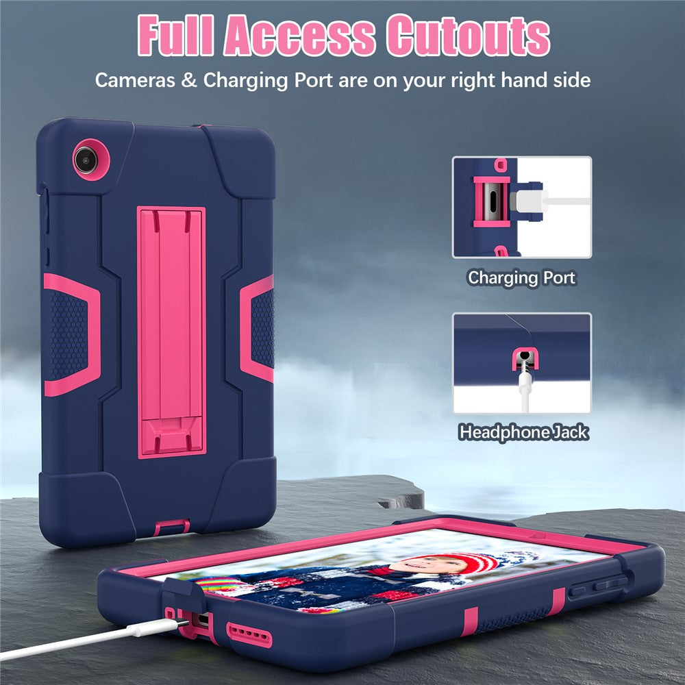 For Lenovo Tab M8 (4th Gen) 2024 TB-301XU / M8 (4th Gen) 2023 TB-300FU Tablet Case Robot Style Silicone + PC Kickstand Cover - Navy Blue / Rose