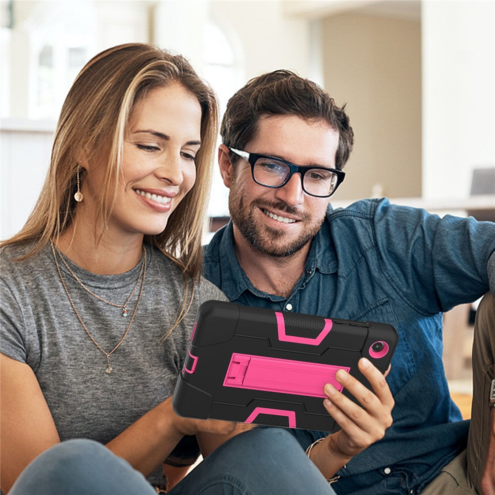 For Lenovo Tab M8 (4th Gen) 2024 TB-301XU / M8 (4th Gen) 2023 TB-300FU Tablet Case Robot Style Silicone + PC Kickstand Cover - Black / Rose