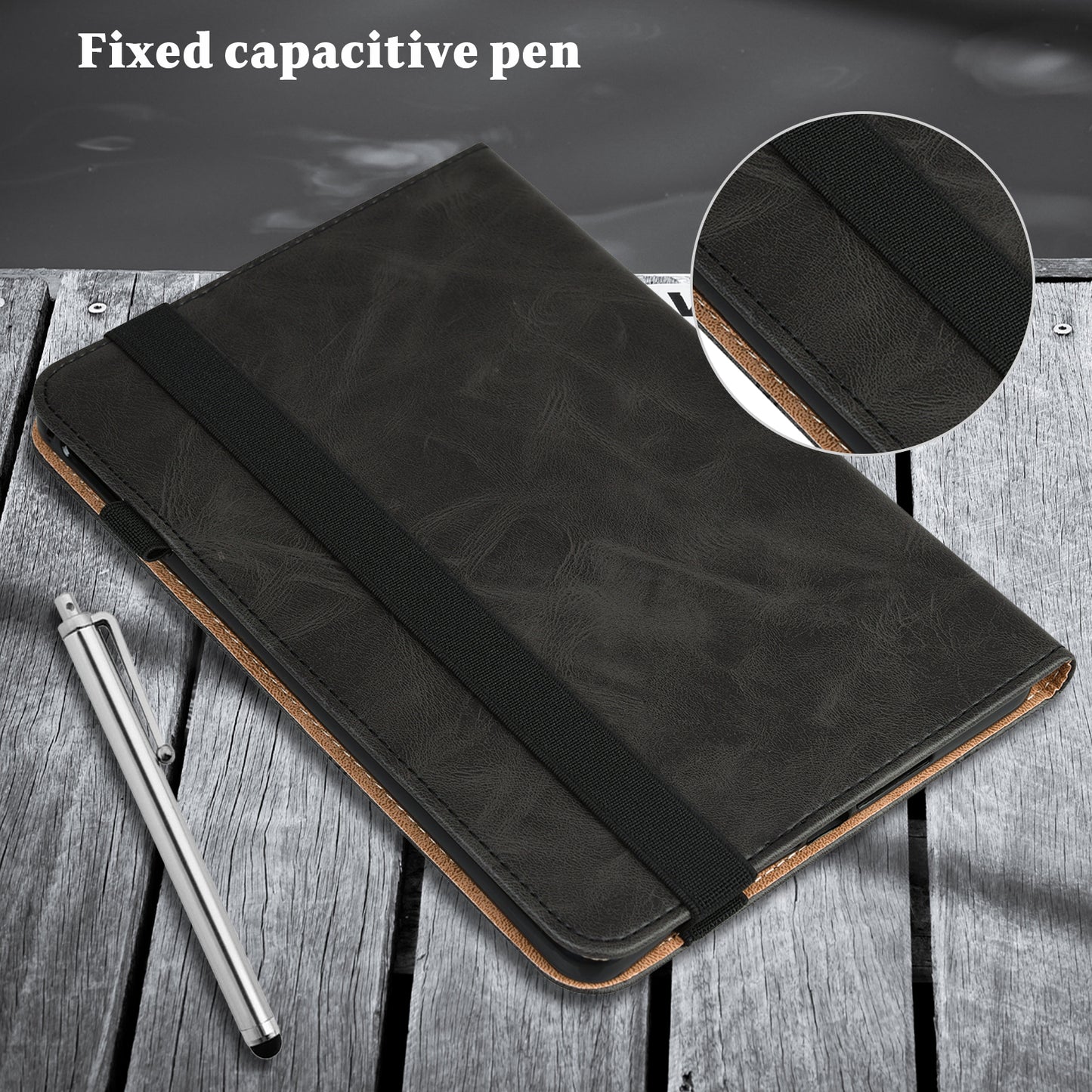 For Samsung Galaxy Tab S10+ / S9+ / S9 FE+ PU Leather Tablet Case Line Imprinted Stand Cover with Card Slots - Black