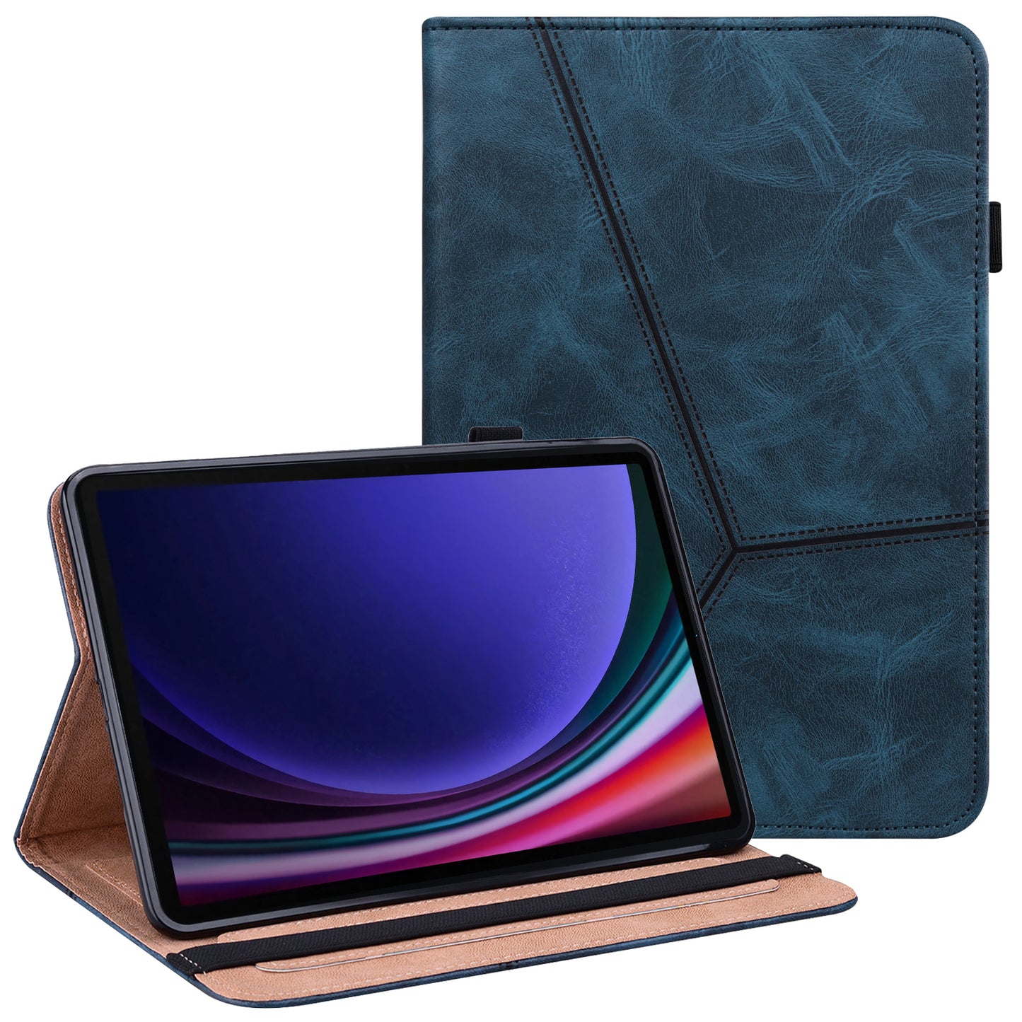 For Samsung Galaxy Tab S10+ / S9+ / S9 FE+ PU Leather Tablet Case Line Imprinted Stand Cover with Card Slots - Blue