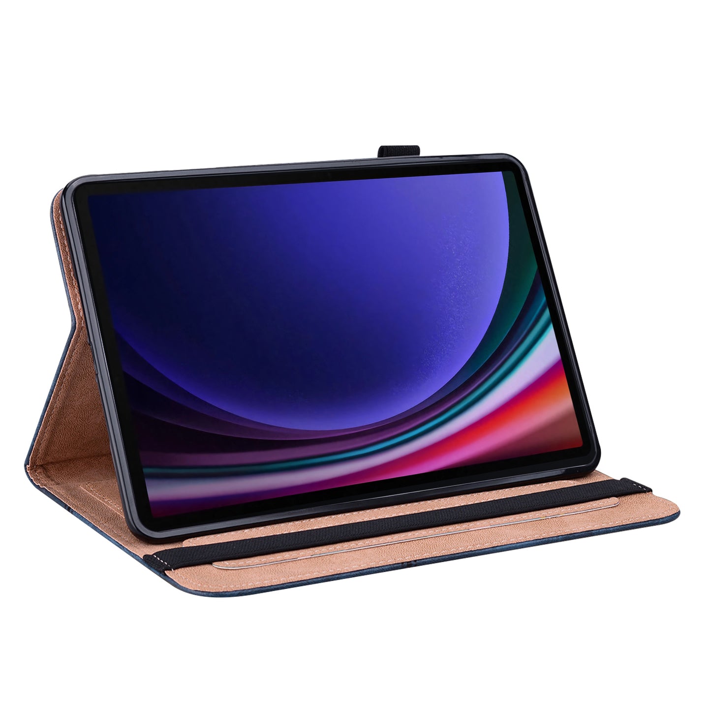 For Samsung Galaxy Tab S10+ / S9+ / S9 FE+ PU Leather Tablet Case Line Imprinted Stand Cover with Card Slots - Blue