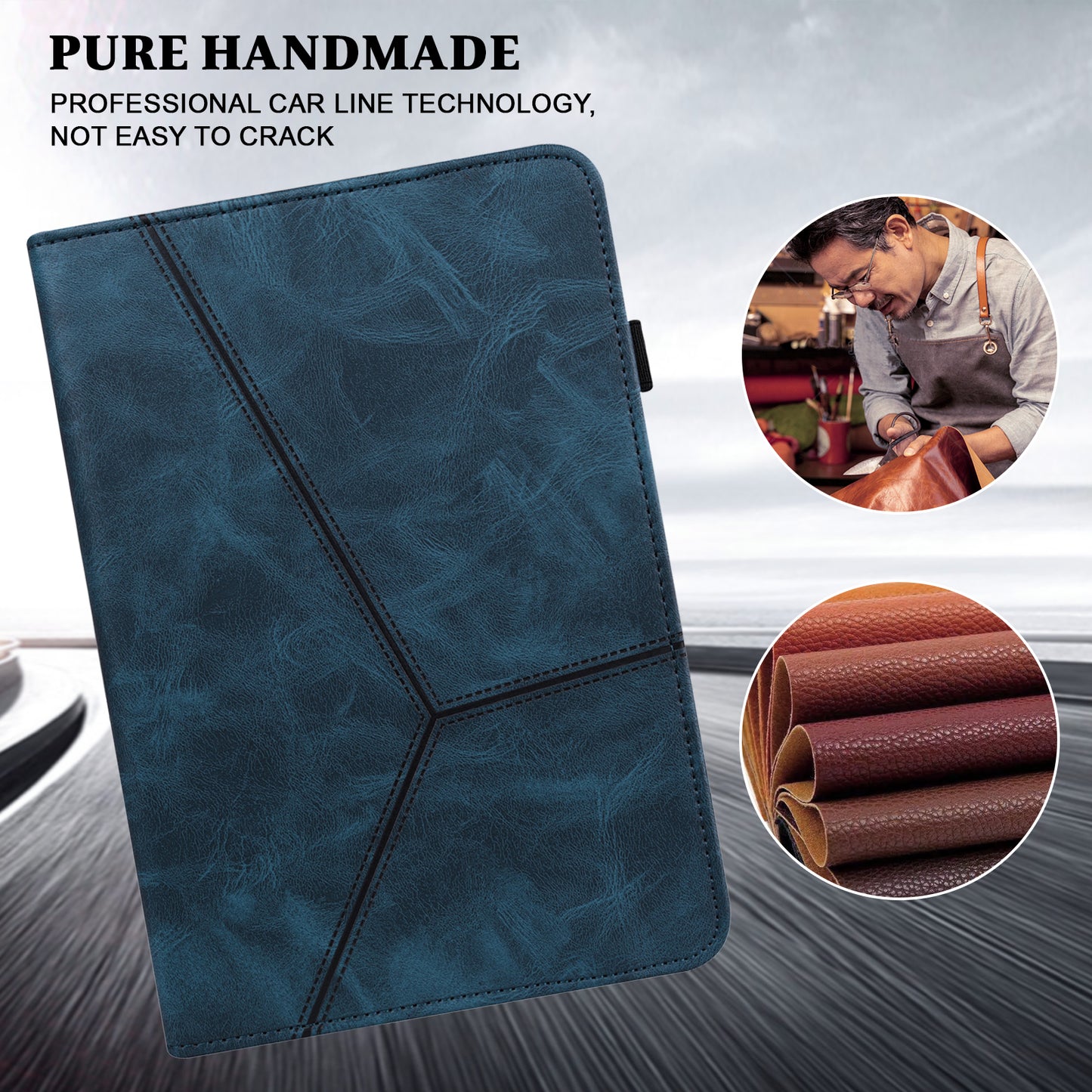 For Samsung Galaxy Tab S10+ / S9+ / S9 FE+ PU Leather Tablet Case Line Imprinted Stand Cover with Card Slots - Blue