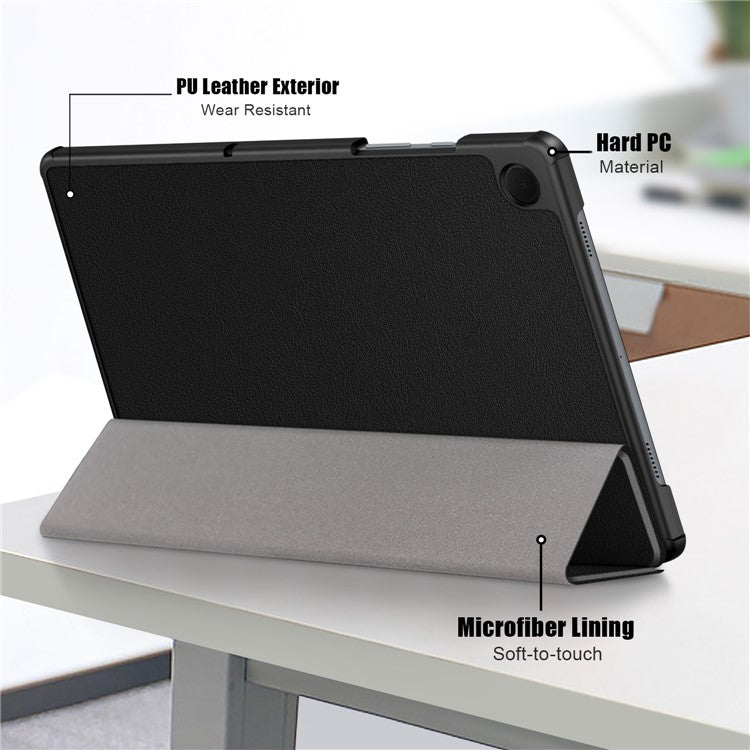 For Samsung Galaxy Tab A9+ X210 / X216 / X218 PU Leather Smart Cover Tri-Fold Stand Tablet Case - Black