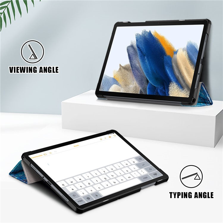 For Samsung Galaxy Tab A9+ X210 / X216 / X218 Trifold Stand Smart Folio Cover PU Leather Pattern Printing Tablet Case - Wave