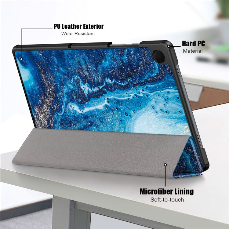 For Samsung Galaxy Tab A9+ X210 / X216 / X218 Trifold Stand Smart Folio Cover PU Leather Pattern Printing Tablet Case - Wave