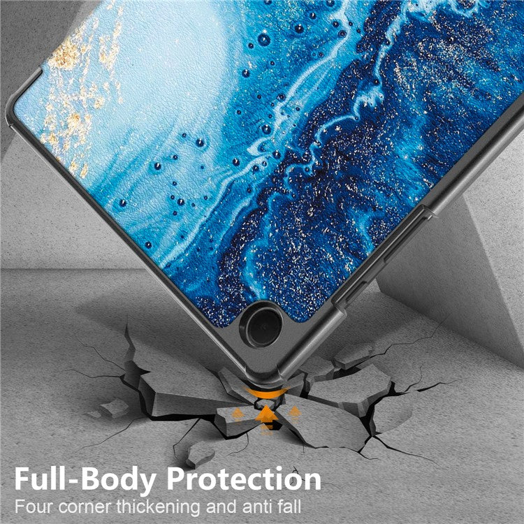 For Samsung Galaxy Tab A9+ X210 / X216 / X218 Trifold Stand Smart Folio Cover PU Leather Pattern Printing Tablet Case - Wave