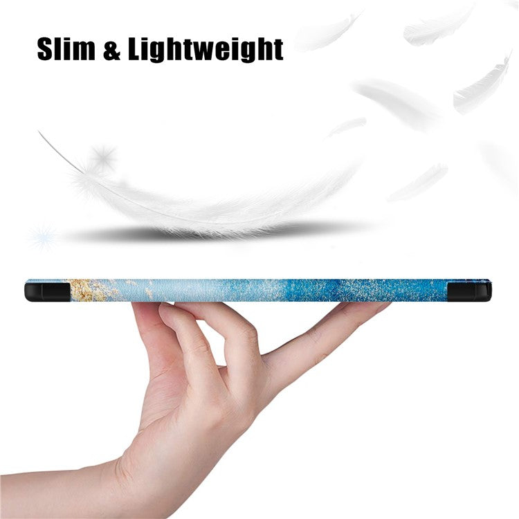 For Samsung Galaxy Tab A9+ X210 / X216 / X218 Trifold Stand Smart Folio Cover PU Leather Pattern Printing Tablet Case - Wave