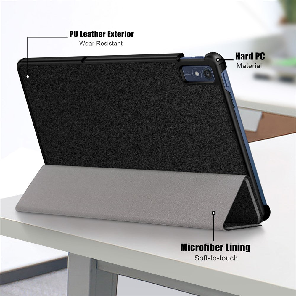 For Lenovo Tab M10 5G TB-360ZU Trifold Stand Smart Case PU Leather Full Body Protective Tablet Cover - Black