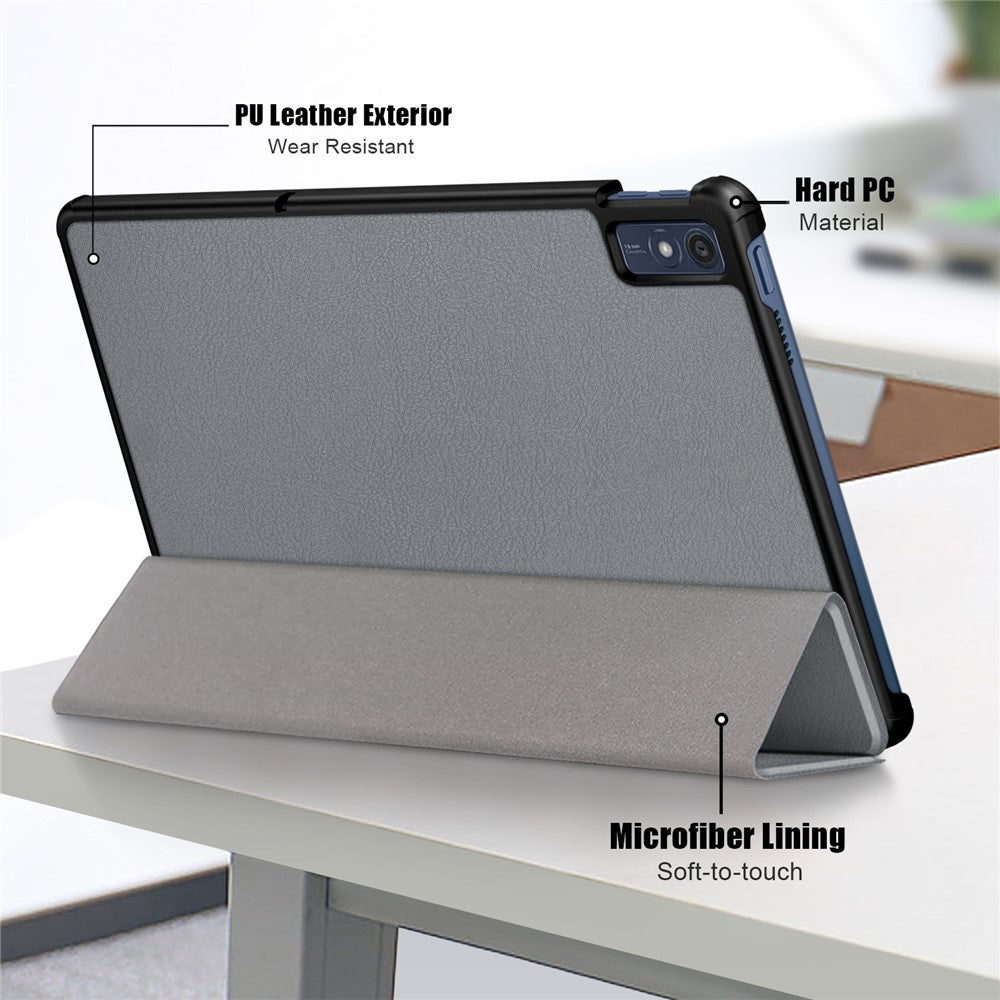 For Lenovo Tab M10 5G TB-360ZU Trifold Stand Smart Case PU Leather Full Body Protective Tablet Cover - Grey