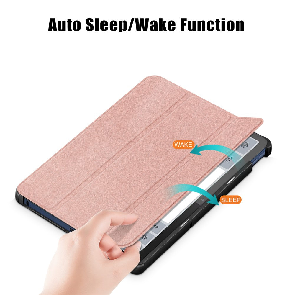 For Lenovo Tab M10 5G TB-360ZU Trifold Stand Smart Case PU Leather Full Body Protective Tablet Cover - Rose Gold