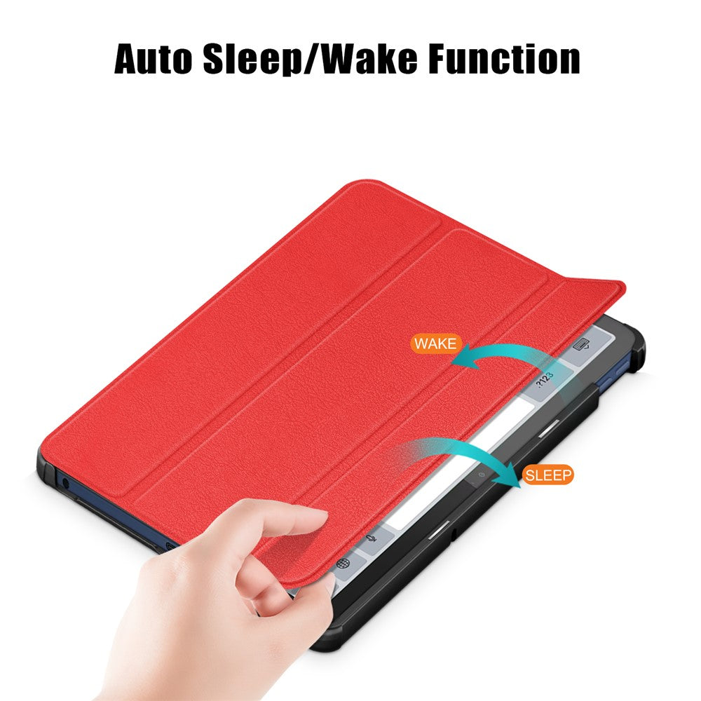 For Lenovo Tab M10 5G TB-360ZU Trifold Stand Smart Case PU Leather Full Body Protective Tablet Cover - Red