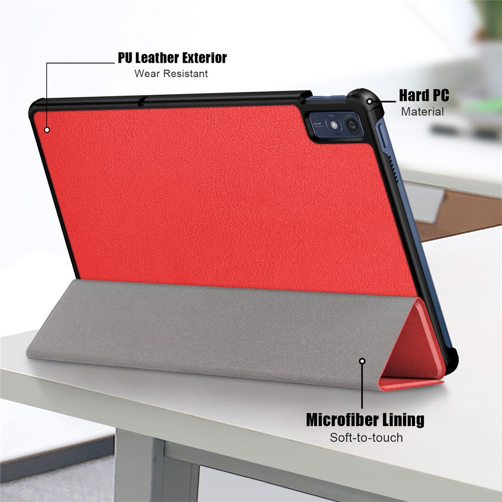 For Lenovo Tab M10 5G TB-360ZU Trifold Stand Smart Case PU Leather Full Body Protective Tablet Cover - Red