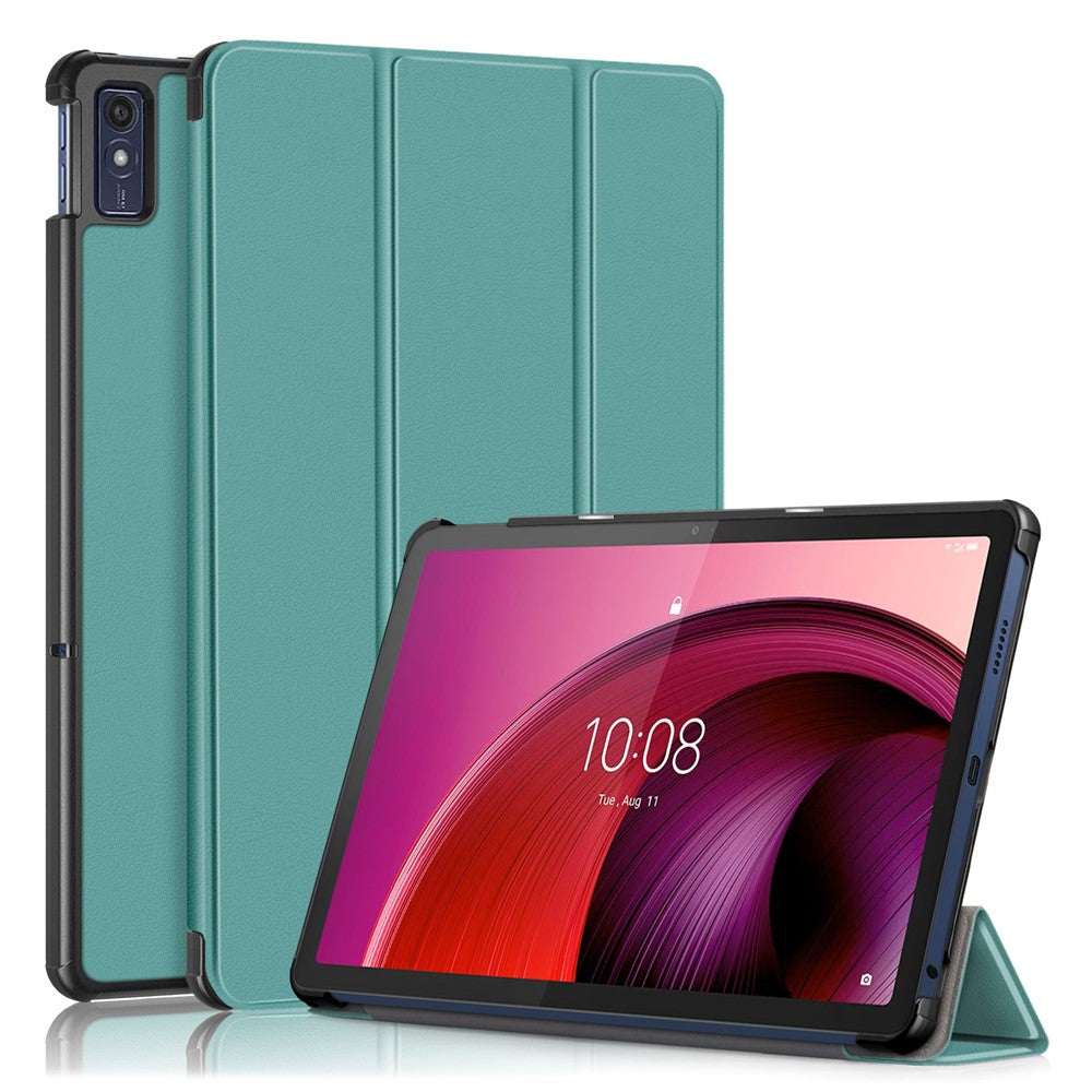 For Lenovo Tab M10 5G TB-360ZU Trifold Stand Smart Case PU Leather Full Body Protective Tablet Cover - Blackish Green