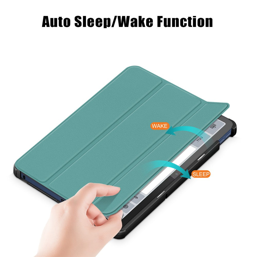 For Lenovo Tab M10 5G TB-360ZU Trifold Stand Smart Case PU Leather Full Body Protective Tablet Cover - Blackish Green